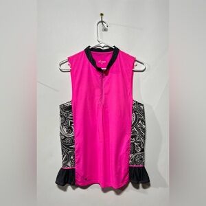 SwingDish Vibrant Pink Golf Top with Black‎ Paisley Accents Size Medium
